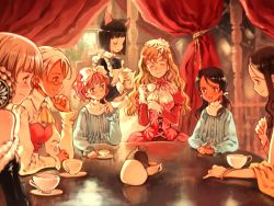 Rule 34 | 6+girls, animal ears, apron, aria vancleef, black hair, blonde hair, bow, bracelet, cat ears, closed eyes, cup, curtains, facial mark, fianna mellowa, forehead mark, fur trim, game cg, glasses, gloves, hair bow, hair rings, jewelry, kaya xavier, maid, maid apron, mariella grandback, multiple girls, olga klose, olivia (little witch romanesque), ooyari ashito, open mouth, pink hair, school uniform, short hair, shoujo mahou gaku littlewitch romanesque, smile, teacup, teapot, tillet, toopy (littlewitch), white gloves