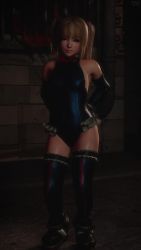 Rule 34 | 1girl, 20s, 3d, animated, ankle boots, arms behind back, blender (medium), blue eyes, blue gloves, blue leotard, blue sleeves, blue thighhighs, boots, bow, bowtie, breasts, dancing, dead or alive, dead or alive 6, detached sleeves, elbow gloves, female focus, frills, full body, gloves, highres, kaogum, leather, leather leotard, leotard, looking at viewer, looping animation, marie rose, platform boots, platform footwear, red bow, red bowtie, red trim, short hair, small breasts, smile, solo, standing, swaying, teasing, tecmo, thighhighs, twintails, ugoira, video