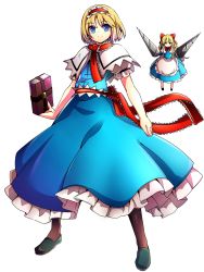 Rule 34 | 1girl, alice margatroid, apron, baba (baba seimaijo), blonde hair, blue dress, blue eyes, bow, capelet, dress, drill, dual wielding, full body, grimoire of alice, hair bow, hairband, highres, holding, lance, lolita hairband, looking at viewer, polearm, sash, shanghai doll, short hair, smile, tachi-e, touhou, transparent background, waist apron, weapon