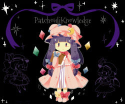 Rule 34 | 3girls, bad id, bad pixiv id, black background, blue bow, blush stickers, book, bow, bowtie, character name, crescent, crescent hair ornament, crystal, dress, feet together, flandre scarlet, footwear bow, hair bow, hair ornament, hat, hat bow, holding, holding book, long hair, mob cap, moyo (amaniwa), multiple girls, patchouli knowledge, purple eyes, purple hair, purple ribbon, red bow, remilia scarlet, ribbon, shoes, smile, solo focus, sparkle, standing, striped clothes, striped dress, touhou, wings, yellow bow