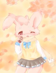 Rule 34 | 1girl, artist request, rabbit, furry, furry female, highres, one eye closed, paper man, red eyes, scarf, school uniform, smile, solo