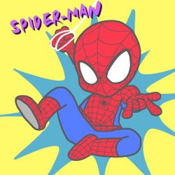 Rule 34 | 1boy, bodysuit, character name, chibi, male focus, marvel, mask, rope, solo, spider-man, spider-man (series)