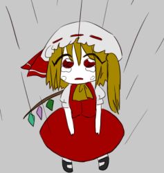 Rule 34 | 1girl, blonde hair, crying, female focus, flandre scarlet, flat color, full body, hat, koishi komeiji&#039;s heart-throbbing adventure, lowres, single wing, solo, touhou, wings