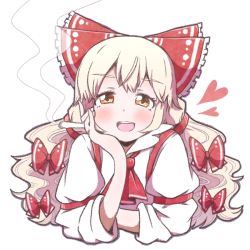 Rule 34 | 1girl, alison (alison airlines), ascot, bow, cigarette, drugs, elbow rest, fujiwara no mokou, hair bow, head rest, long hair, red ascot, red eyes, simple background, smoking, solo, touhou, white background, white hair