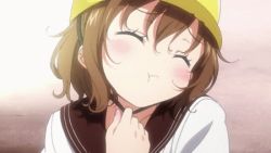 Rule 34 | 10s, 1girl, :p, animated, animated gif, blush, brown hair, denpa onna to seishun otoko, hat, lowres, mifune ryuuko, pout, red eyes, school uniform, solo, tongue, tongue out