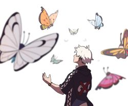 Rule 34 | 1boy, beautifly, bug, butterfly, butterfree, closed mouth, creature, creatures (company), flying, game freak, gen 1 pokemon, gen 3 pokemon, gen 6 pokemon, guzma (pokemon), insect, male focus, nintendo, pokemon, pokemon (creature), pokemon sm, short sleeves, simple background, ssalbulre, too many, upper body, vivillon, vivillon (garden), vivillon (high plains), vivillon (meadow), vivillon (sandstorm), vivillon (tundra), watch, white background, white hair, wristwatch