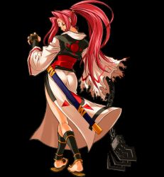 Rule 34 | 1girl, arc system works, armor, baiken, chain, facial tattoo, female focus, forehead, from behind, full body, guilty gear, guilty gear xx, hair intakes, japanese armor, japanese clothes, kataginu, kimono, kneepits, kote, legs, long hair, long sleeves, looking back, ninnin (shishitou), official art, one-eyed, open mouth, pink hair, ponytail, red hair, sandals, scabbard, scar, scar across eye, scar on face, sheath, solo, standing, suneate, tattoo, torn clothes, torn sleeves, transparent background, very long hair, wide sleeves, zouri
