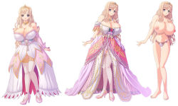 Rule 34 | 10s, 1girl, alternate costume, barefoot, blonde hair, blush, bow, bow panties, breasts, bridal gauntlets, bursting breasts, character sheet, clenched hand, corset, cross-laced clothes, detached sleeves, dress, feet, female focus, flower, formal, frilled dress, frills, full body, gem, gown, grey eyes, groin, hand on own chest, high heels, huge breasts, jewelry, kyonyuu fantasy, kyonyuu fantasy gaiden, lace, lace-trimmed dress, lace-trimmed panties, lace trim, light smile, lingerie, long hair, long legs, looking at viewer, luceria von diamante, narrow waist, navel, necklace, nipples, no bra, official art, panties, panties only, parted bangs, princess, q-gaku, rose, shoes, simple background, skindentation, smile, solo, standing, thigh gap, thighhighs, tiara, topless, underwear, underwear only, very long hair, white background, white panties, white thighhighs