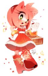 Rule 34 | 1girl, adapted costume, amy rose, animal nose, basket, boots, bracelet, dress, female focus, furry, furry female, hairband, hanybe, jewelry, solo, sonic (series)