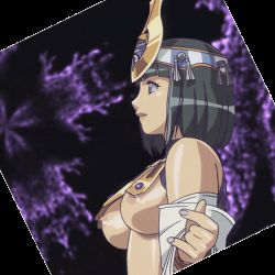 1girl ancient_princess_menace animated animated_gif anime_screenshot black_eyes black_hair bouncing_breasts breasts crown female_focus headband menace_(queen&#039;s_blade) nipples no_bra non-web_source profile queen&#039;s_blade shiny_skin solo urushihara_satoshi