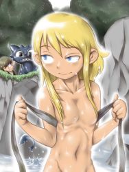 Rule 34 | 1boy, 1girl, astrid hofferson, blonde hair, blue eyes, breasts, brown hair, convenient censoring, dragon, dreamworks, freckles, green eyes, hair censor, hair over breasts, hiccup horrendous haddock iii, how to train your dragon, leex, long hair, navel, nude, out-of-frame censoring, ponytail, short hair, small breasts, toothless