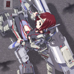 Rule 34 | 1girl, armored core, armored core nexus, female focus, from software, hier, mecha musume, red eyes, red hair, sitting, solo