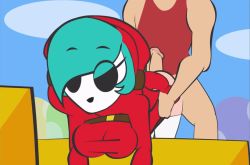 Rule 34 | 1boy, 1girl, animated, animated gif, ass, ass grab, blue hair, bouncing breasts, breasts, buttjob, faceless, faceless male, from behind, grabbing, looking at viewer, mario (series), minuspal, nintendo, open mouth, peachypop34, penis, shy gal, uncensored