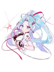 Rule 34 | 1girl, black gloves, blue eyes, blue hair, closed mouth, cropped torso, cunonn, earrings, fingerless gloves, floating hair, from side, gloves, granblue fantasy, hair intakes, holding, holding microphone, idol, jewelry, long hair, looking at viewer, lyria (granblue fantasy), microphone, ponytail, smile, solo, very long hair, white background