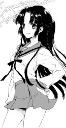 Rule 34 | 00s, asakura ryouko, cuteg, greyscale, long hair, monochrome, school uniform, serafuku, solo, suzumiya haruhi no yuuutsu