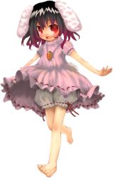 Rule 34 | 1girl, absurdres, animal ears, bad id, bad pixiv id, barefoot, black hair, bloomers, blush, carrot, carrot necklace, feet, female focus, full body, highres, inaba tewi, jewelry, john hathway, looking at viewer, necklace, open mouth, outstretched arms, pendant, rabbit ears, red eyes, short hair, smile, solo, spread arms, standing, standing on one leg, tail, touhou, transparent background, underwear
