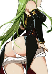 Rule 34 | 1girl, ass, breasts, c.c., clothes pull, code geass, green hair, head out of frame, highres, long hair, morisobo, panties, pants, pants pull, solo, underwear
