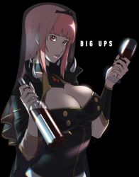 Rule 34 | 1girl, black background, black nails, blunt bangs, bottle, breasts, cleavage, cleavage cutout, clothing cutout, cup, drinking glass, english text, highres, hololive, hololive english, imdsound, long hair, medium breasts, mori calliope, nail polish, pink hair, red eyes, see-through, tiara, upper body, veil, virtual youtuber, wine bottle, wine glass