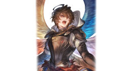 Rule 34 | absurdres, ahoge, angry, armor, bishounen, blue wings, breastplate, brown hair, brown wings, commentary, cowboy shot, english commentary, game cg, glowing, glowing eyes, granblue fantasy, granblue fantasy: relink, highres, hood, hood down, looking at viewer, male focus, messy hair, minaba hideo, multiple wings, official art, open mouth, red eyes, red wings, sandalphon (granblue fantasy), short hair, shoulder armor, third-party source, transparent background, upper body, white wings, wings