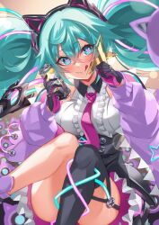 Rule 34 | 1girl, animal ears, aqua eyes, aqua hair, bare shoulders, breasts, can, cat ears, center frills, closed mouth, crossed bangs, digital stars miku, digital stars miku (2023), dress, drink can, fake animal ears, flower-shaped pupils, frilled dress, frills, garter straps, hair between eyes, hatsune miku, highres, inue ao, licking lips, looking at viewer, medium breasts, necktie, ribbon, single thighhigh, sleeveless, sleeveless dress, smile, soda can, solo, star (symbol), symbol-shaped pupils, thighhighs, tongue, tongue out, twintails, vocaloid
