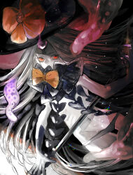 Rule 34 | 1girl, abigail williams (fate), abigail williams (third ascension) (fate), black bow, black hat, black panties, bow, colored skin, cowboy shot, emasrrkn, expressionless, fate/grand order, fate (series), hat, highres, key, keyhole, large hat, long hair, looking at viewer, navel, orange bow, panties, parted bangs, polka dot, polka dot bow, red eyes, revealing clothes, sketch, solo, tentacles, third eye, underwear, very long hair, white hair, white skin, witch hat