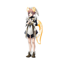 Rule 34 | 1girl, absurdres, ahoge, animal ears, ankle boots, boots, bracelet, brown eyes, brown hair, closed mouth, commentary request, dress, fire emblem, fire emblem heroes, frills, full body, gloves, gold trim, hair bun, hair ornament, highres, jewelry, kozaki yuusuke, long sleeves, looking at viewer, nintendo, official art, own hands together, ratatoskr (fire emblem), short dress, simple background, smile, solo, squirrel ears, squirrel tail, standing, tail, turtleneck, white background, white gloves