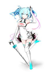 Rule 34 | 1girl, blue hair, breasts, elbow gloves, full body, gloves, goodsmile company, goodsmile racing, hairband, hatsune miku, long hair, panties, race queen, racing miku, racing miku (2014), rua (abcd29211), simple background, small breasts, solo, thighhighs, umbrella, underboob, underwear, vocaloid, white background, white gloves, white hairband, white panties, white thighhighs