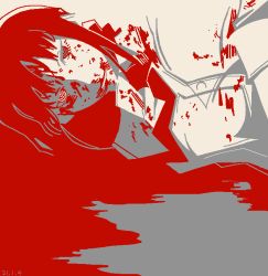 Rule 34 | 1girl, 2021, bleeding, blood, blood on clothes, blood on face, blood splatter, chainsaw man, collared shirt, dated, ki wo tsukena, long hair, looking at viewer, lying, makima (chainsaw man), necktie, pool of blood, shirt, smile, solo, unusual pupils, white shirt