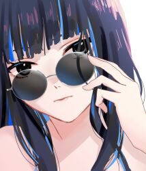 Rule 34 | 1girl, black hair, blue hair, colored inner hair, fate/grand order, fate (series), grey eyes, highres, long hair, looking at viewer, multicolored hair, round eyewear, sidelocks, solo, sunglasses, tenochtitlan (fate), tenochtitlan (second ascension) (fate), vuipui, wavy hair