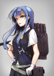 Rule 34 | 10s, 1girl, blue eyes, blue hair, gloves, hatsukaze (kancolle), kantai collection, long hair, looking at viewer, looking to the side, machinery, matching hair/eyes, pleated skirt, school uniform, skirt, solo, white gloves, yuki (nanao yuki)