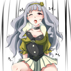 Rule 34 | 1girl, blush, breasts, clearite, heavy breathing, idolmaster, idolmaster (classic), long hair, looking at viewer, open mouth, red eyes, shijou takane, skirt, solo, very long hair