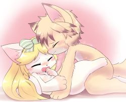 Rule 34 | 1boy, 1girl, alice (cat busters), apricolor1, blonde hair, breasts, brown hair, cat, cat busters, character request, closed eyes, furry, long hair, multicolored hair, nipples, open mouth, two-tone hair
