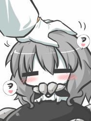 Rule 34 | 10s, 1girl, = =, abyssal ship, admiral (kancolle), blush, chibi, gloves, goma (gomasamune), hat, unworn hat, head pat, unworn headwear, heart, kantai collection, long sleeves, monster, personification, headpat, silver hair, solo focus, wo-class aircraft carrier