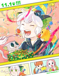 Rule 34 | + +, 1boy, 2girls, animal ears, bidiu (the legend of luoxiaohei), birthday, black eyes, blunt bangs, brown hair, cake, cat boy, cat ears, closed eyes, confetti, creature, creature on shoulder, eating, food, fork, fruit, gift, green eyes, grey cat, hat, highres, holding, holding fork, holding phone, huangshou (the legend of luoxiaohei), luo xiaobai, luo xiaohei, luo xiaohei (cat), luo xiaohei (human), luo xiaohei zhanji, micho, multiple girls, on shoulder, open mouth, party hat, phone, pink hair, shanxin (the legend of luoxiaohei), short hair, smile, strawberry, strawberry shortcake, twintails, white hair