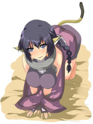Rule 34 | 00s, 1girl, all fours, animal ears, barefoot, braid, cat ears, cat tail, collar, date (senpen), karulau, licking lips, solo, tail, tongue, tongue out, utawarerumono