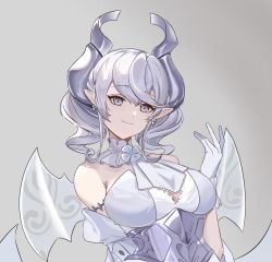 Rule 34 | 1girl, absurdres, bako (xpohyfeng), breasts, choker, closed mouth, corset, duel monster, earrings, gloves, grey eyes, hair between eyes, highres, jewelry, lovely labrynth of the silver castle, pointy ears, silver hair, simple background, solo, twintails, white gloves, wings, yu-gi-oh!