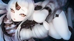 Rule 34 | 10s, 1girl, abyssal ship, bare shoulders, blush, boots, breasts, bubble, claws, covered erect nipples, detached sleeves, dress, highres, horns, kabeu mariko, kantai collection, knee boots, large breasts, long hair, looking at viewer, md5 mismatch, pale skin, red eyes, ribbed dress, ribbed sweater, seaport princess, short dress, sideboob, single horn, solo, sweater, sweater dress, thighs, underwater, very long hair, white footwear, white hair
