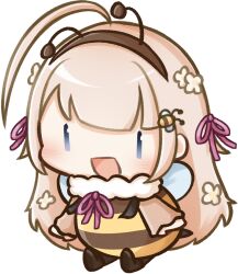 Rule 34 | 1girl, :d, ahoge, arms at sides, bee costume, bee hair ornament, blonde hair, blue eyes, blush, breasts, chibi, chibi only, commentary, fake antennae, flower, hair flower, hair ornament, hair ribbon, hairband, indie virtual youtuber, long hair, long sleeves, moon ldl, open mouth, red ribbon, ribbon, small breasts, smile, solid oval eyes, solo, transparent background, very long hair, virtual youtuber, yukinoshita peo, | |