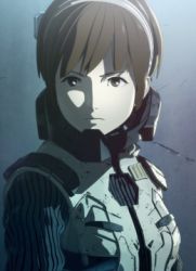 Rule 34 | 1girl, bodysuit, brown eyes, brown hair, female focus, godzilla: city on the edge of battle, godzilla: planet of the monsters, godzilla: the planet eater, godzilla (series), headband, helmet, looking at viewer, lowres, military, military uniform, polygon pictures, shade, shaded face, short hair, solo, space helmet, spacesuit, tani yuko, toho, uniform