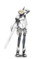 Rule 34 | 00s, 1girl, armor, claymore (series), claymore (sword), helen, looking at viewer, simple background, solo, standing, sword, weapon, white background, yama