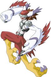 Rule 34 | armor, bird feet, bird tail, chestplate, claws, digimon, digimon (creature), feathers, half bird, large hands, red fur, shoulder armor, silphymon, tail, visor cap, white feathers
