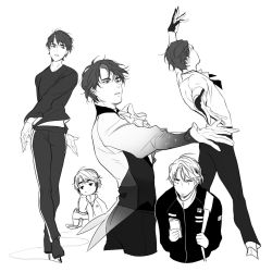 Rule 34 | 10s, 1boy, bad id, bad twitter id, cellphone, costume, eyebrows, figure skating, gloves, greyscale, headphones, ice skates, jacket, lee seung-gil, male focus, monochrome, multiple views, phone, skates, smartphone, sonnet form, thick eyebrows, yuri!!! on ice