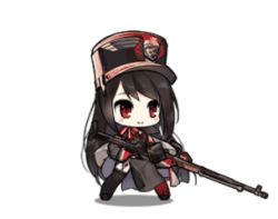 Rule 34 | 1girl, ^ ^, animated, animated gif, anti-materiel rifle, black hair, black thighhighs, blush, chibi, closed eyes, closed mouth, full body, garter straps, girls&#039; frontline, gun, hat, holding, holding gun, holding weapon, long hair, lowres, military, military hat, military uniform, official art, panzerbuchse 39, pelvic curtain, pzb39 (girls&#039; frontline), rifle, sidelocks, simple background, smile, sniper rifle, solo, standing, swept bangs, thighhighs, uniform, weapon, white background