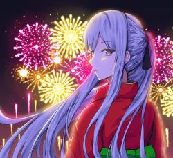 Rule 34 | 1girl, ak-12 (girls&#039; frontline), defy (girls&#039; frontline), drawing, fireworks, girls&#039; frontline, highres, japanese clothes, kimono, long hair, looking at viewer, night, purple eyes, silver hair, solo, tagme, talnory