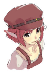 Rule 34 | 1girl, animal ears, bad id, bad pixiv id, cabbie hat, collarbone, contemporary, female focus, grey eyes, hat, mystia lorelei, open mouth, pink hair, shiba itsuki, short hair, simple background, smile, solo, touhou, upper body, white background