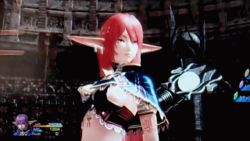 Rule 34 | 1girl, 3d, animated, animated gif, blowing kiss, breasts, female focus, large breasts, long hair, midriff, myuria tionysus, pink hair, pointy ears, solo, staff, star ocean, star ocean the last hope