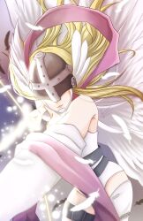 Rule 34 | angel, angel girl, angewomon, belt, digimon, digimon (creature), head wings, highres, long hair, mask, wings