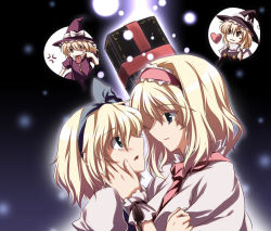 Rule 34 | 2girls, :3, akanbe, alice margatroid, alice margatroid (pc-98), blonde hair, blush, book, dual persona, eyelid pull, female focus, grimoire, grimoire of alice, hand on another&#039;s face, hand on own face, heart, hug, kirisame marisa, kirisame marisa (pc-98), multiple girls, mystic square, namatarou, selfcest, smile, time paradox, tongue, tongue out, touhou, touhou (pc-98)