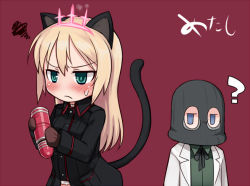 Rule 34 | 2girls, ?, animal ears, artificial vagina, black gloves, blonde hair, blush, cat ears, cat tail, chibi, comic, frown, glasses, gloves, green eyes, heinrike prinzessin zu sayn-wittgenstein, long hair, multiple girls, noble witches, null (nyanpyoun), sex toy, squiggle, strike witches, strike witches: suomus misfits squadron, sweatdrop, tail, translation request, world witches series