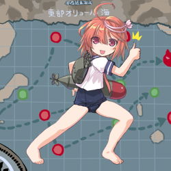 Rule 34 | 10s, dd (ijigendd), hair ornament, i-58 (kancolle), kantai collection, map, orel cruise, pink eyes, pink hair, short hair, smile, swimsuit, thumbs up, torpedo, type 95 torpedo